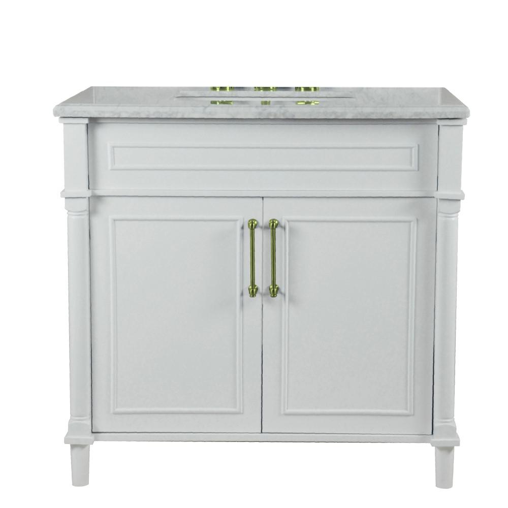 36 SINGLE VANITY IN WHITE WITH WHITE CARRRA MARBLE TOP. Picture 4