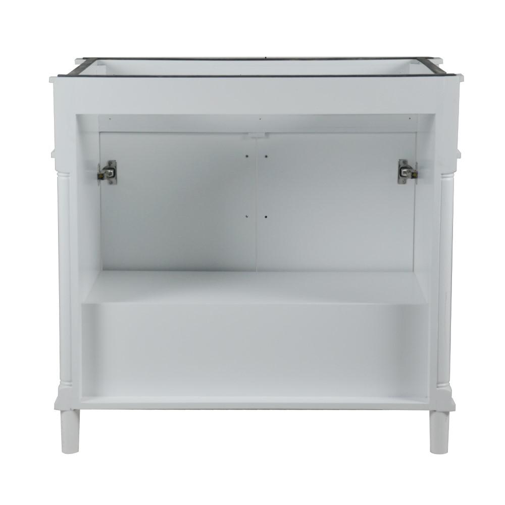 36 SINGLE VANITY IN WHITE WITH WHITE CARRRA MARBLE TOP. Picture 6