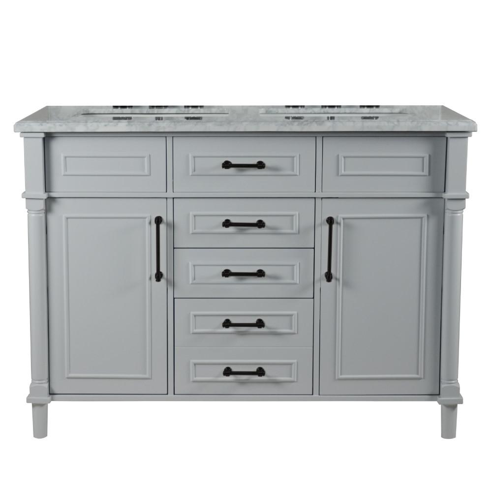 48 DOUBLE VANITY IN L/GRAY WITH WHITE CARRRA MARBLE TOP. Picture 4