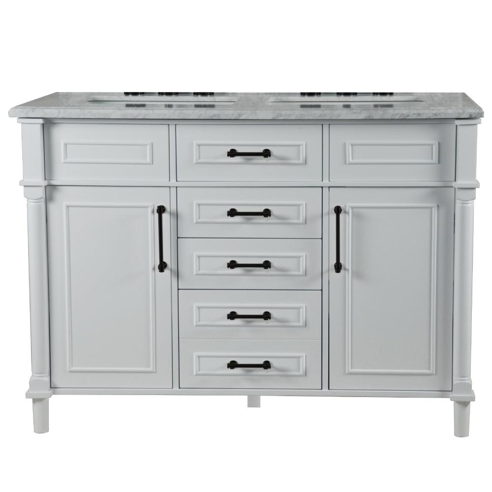 48 DOUBLE VANITY IN WHITE WITH WHITE CARRRA MARBLE TOP. Picture 4