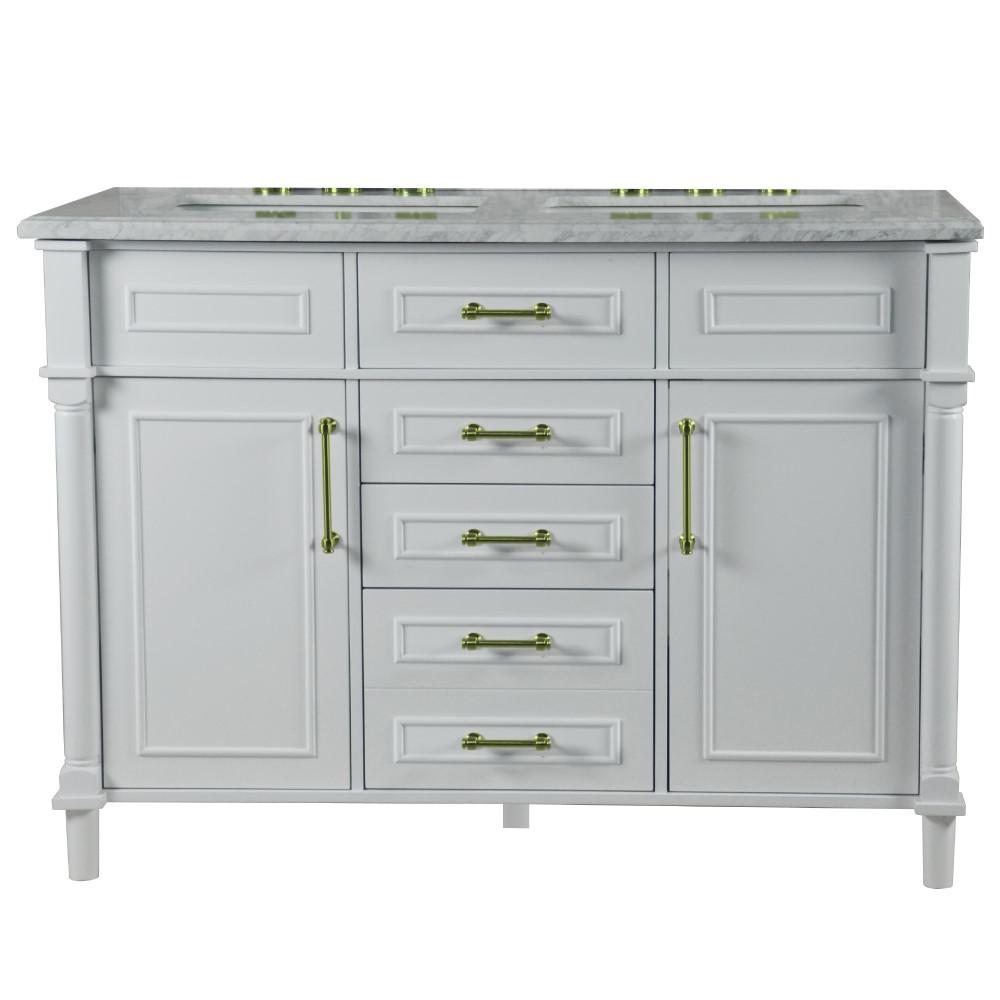 48 DOUBLE VANITY IN WHITE WITH WHITE CARRRA MARBLE TOP. Picture 4