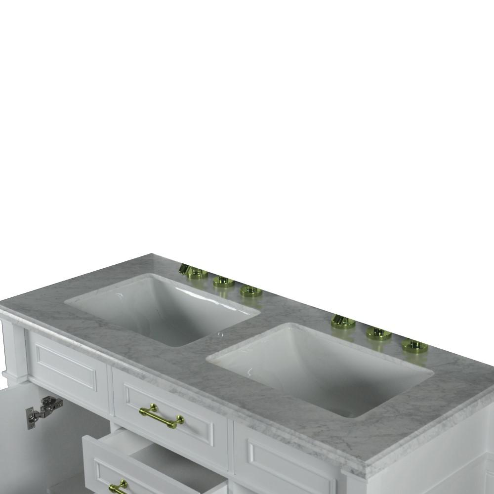 48 DOUBLE VANITY IN WHITE WITH WHITE CARRRA MARBLE TOP. Picture 5