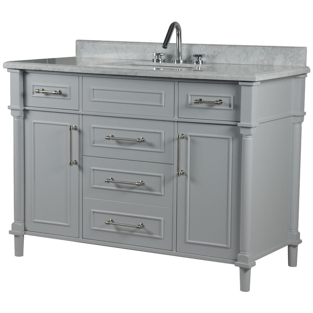 48 SINGLE VANITY IN L/GRAY WITH WHITE CARRRA MARBLE TOP. Picture 3