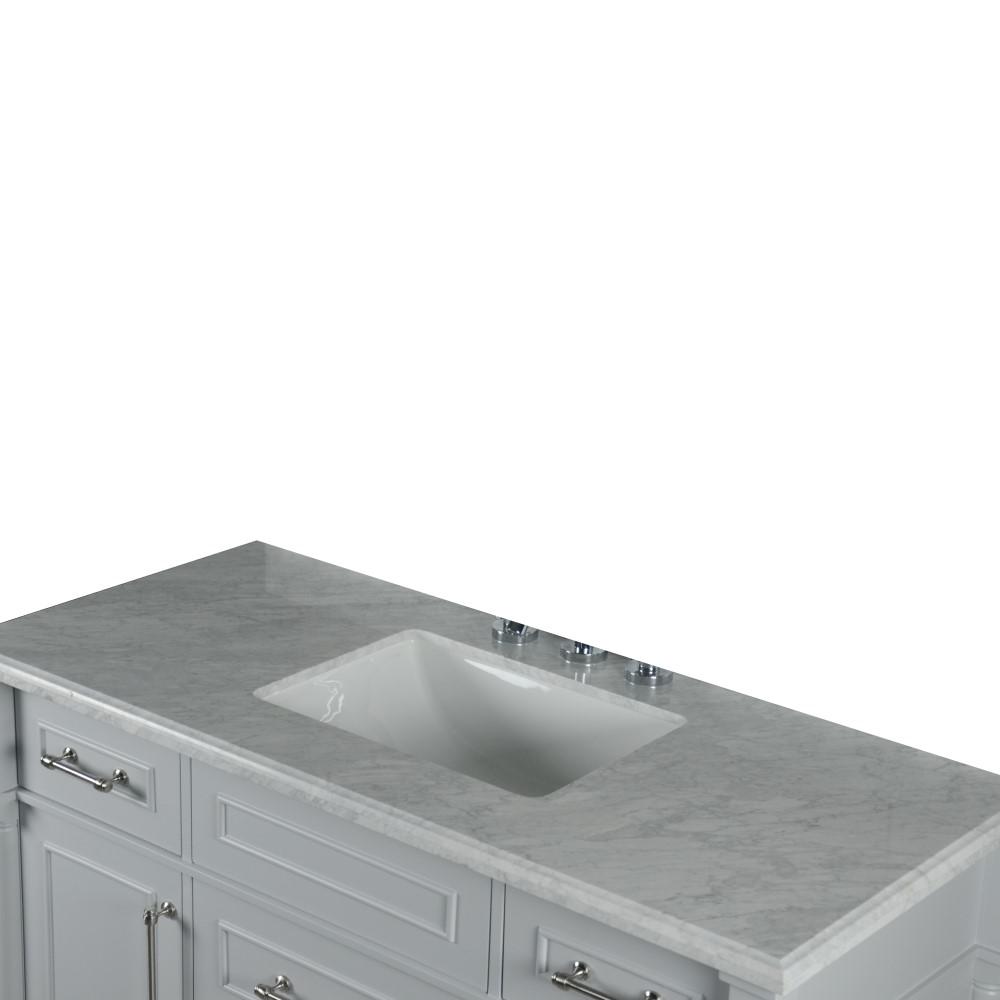 48 SINGLE VANITY IN L/GRAY WITH WHITE CARRRA MARBLE TOP. Picture 4