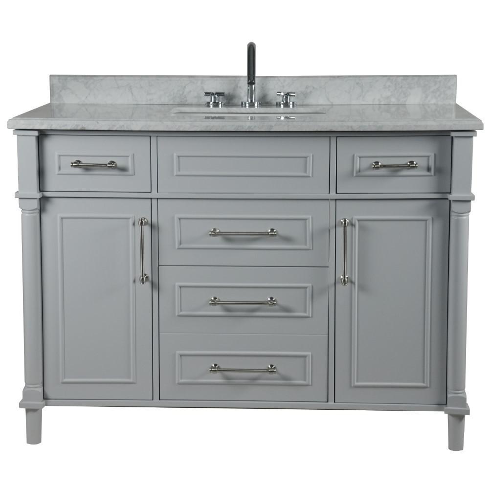 48 SINGLE VANITY IN L/GRAY WITH WHITE CARRRA MARBLE TOP. Picture 7