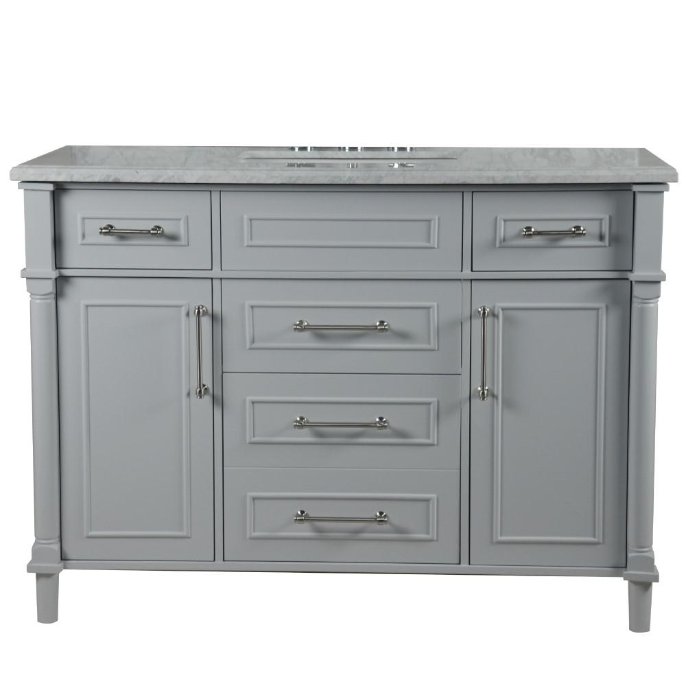48 SINGLE VANITY IN L/GRAY WITH WHITE CARRRA MARBLE TOP. Picture 12