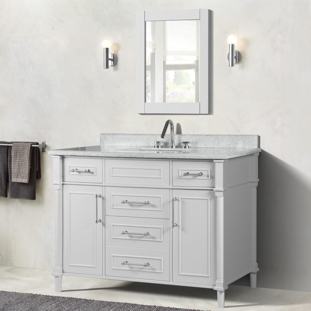 48 SINGLE VANITY IN WHITE WITH WHITE CARRRA MARBLE TOP. Picture 2