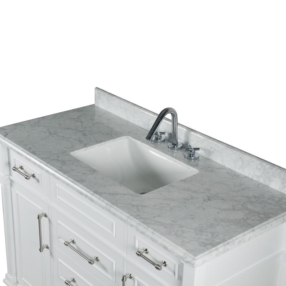 48 SINGLE VANITY IN WHITE WITH WHITE CARRRA MARBLE TOP. Picture 4