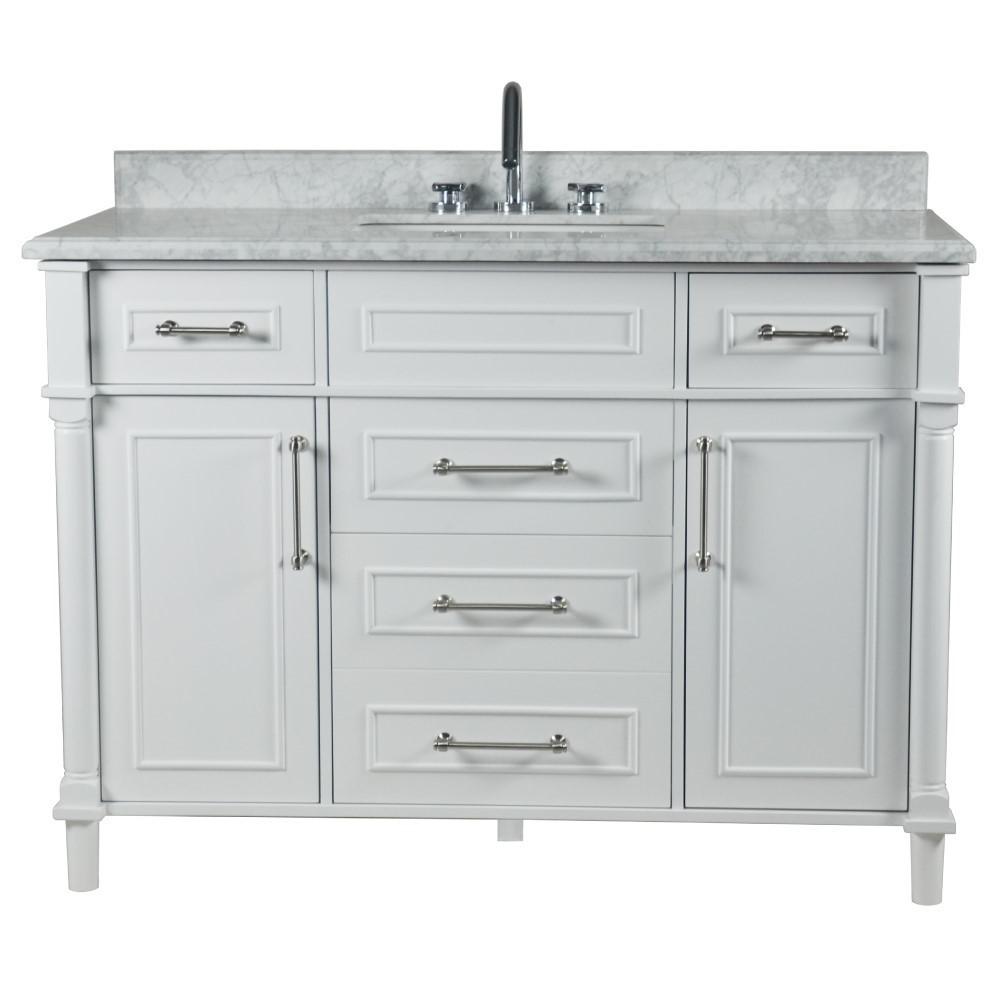 48 SINGLE VANITY IN WHITE WITH WHITE CARRRA MARBLE TOP. Picture 5