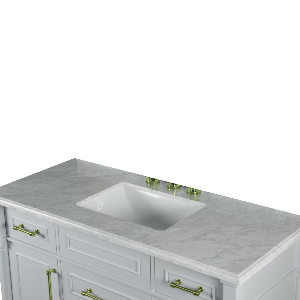 48 SINGLE VANITY IN L/GRAY WITH WHITE CARRRA MARBLE TOP. Picture 5