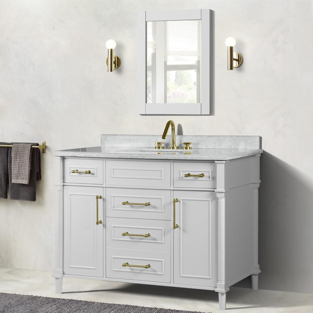 48 SINGLE VANITY IN WHITE WITH WHITE CARRRA MARBLE TOP. Picture 7