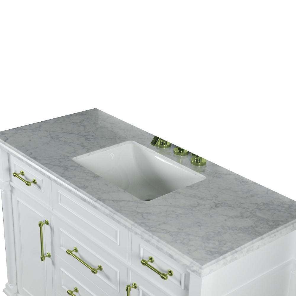 48 SINGLE VANITY IN WHITE WITH WHITE CARRRA MARBLE TOP. Picture 5