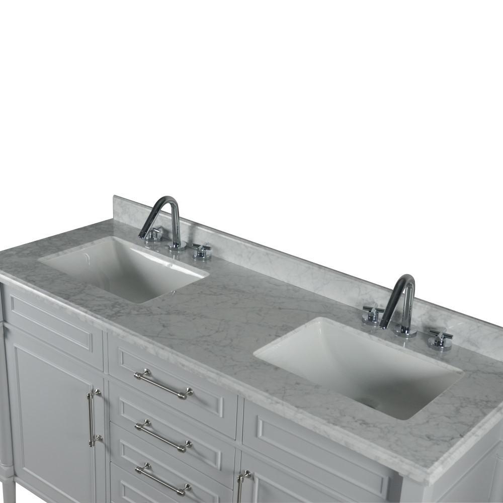 60 DOUBLE VANITY IN L/GRAY WITH WHITE CARRRA MARBLE TOP. Picture 6