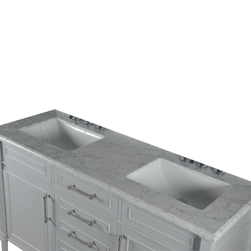 60 DOUBLE VANITY IN L/GRAY WITH WHITE CARRRA MARBLE TOP. Picture 10