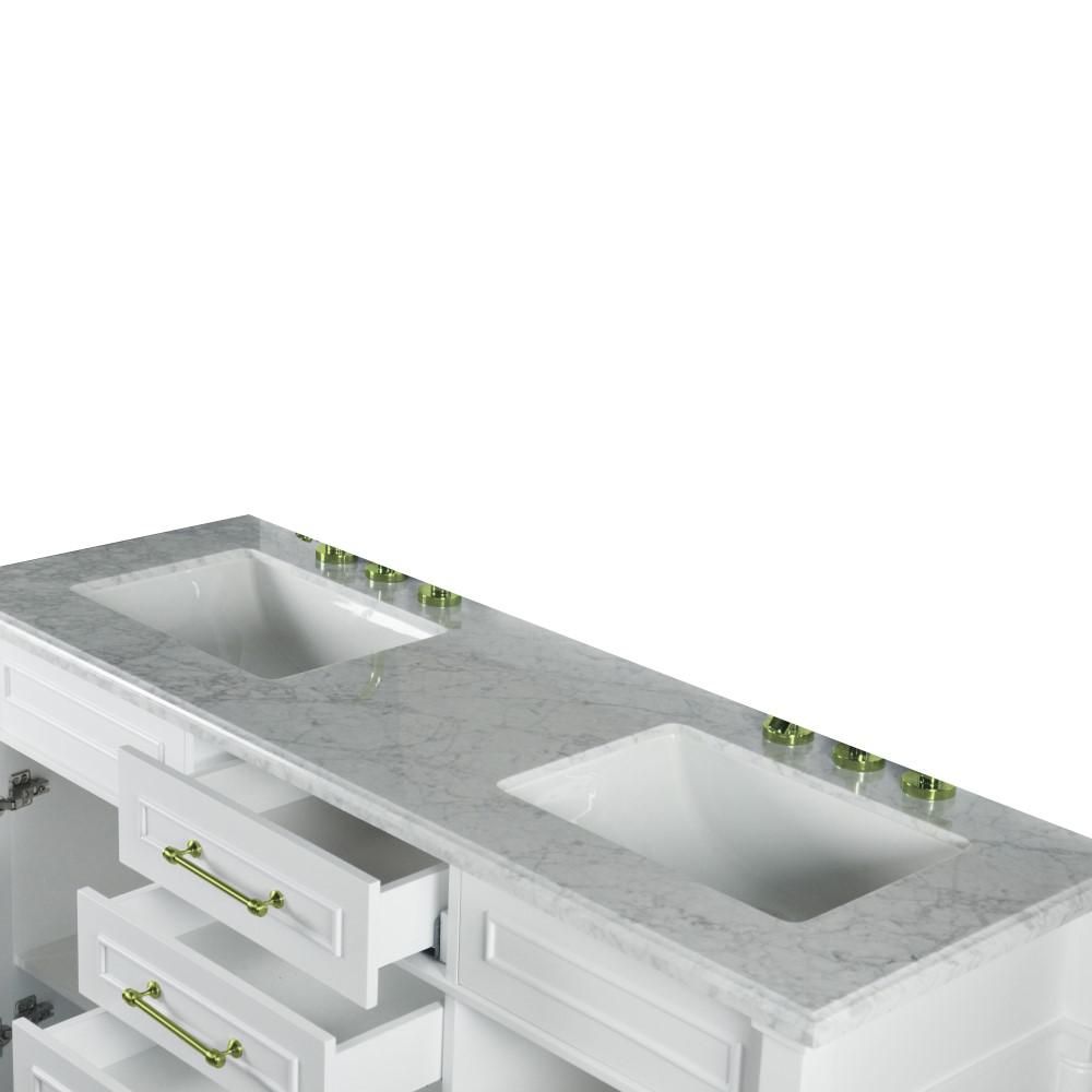 60 DOUBLE VANITY IN WHITE WITH WHITE CARRRA MARBLE TOP. Picture 5