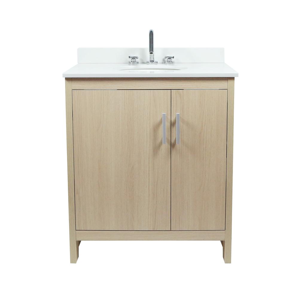 31 Single Vanity In Gray Pine Finish Top With White Quartz And Oval Sink. Picture 2