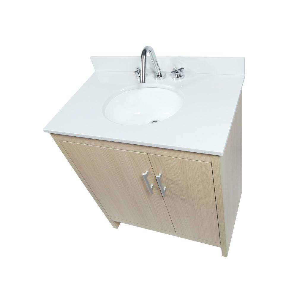 31 Single Vanity In Gray Pine Finish Top With White Quartz And Oval Sink. Picture 4