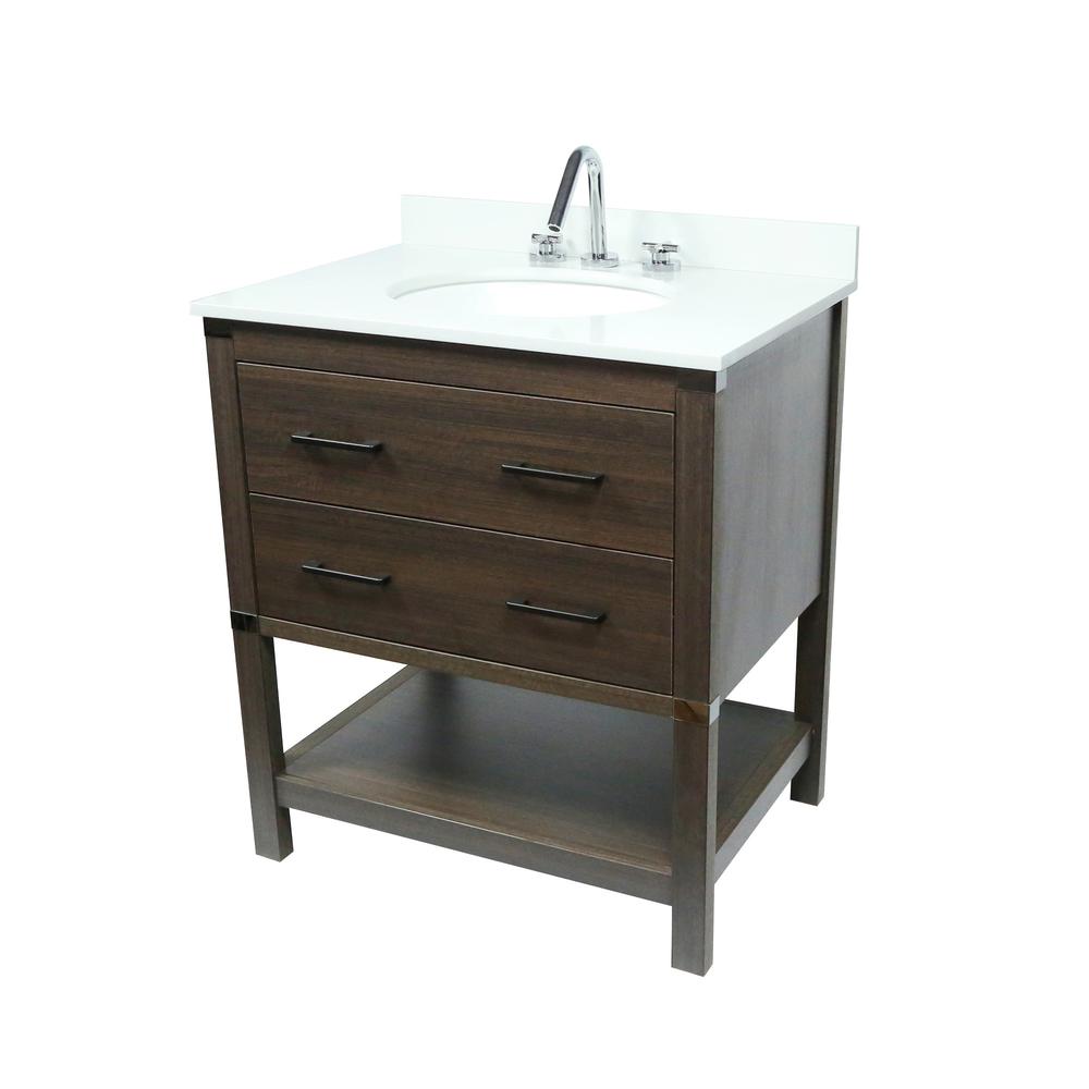 31 Single Vanity In Dark Gray RG Finish Top With White Quartz And Oval Sink. Picture 2