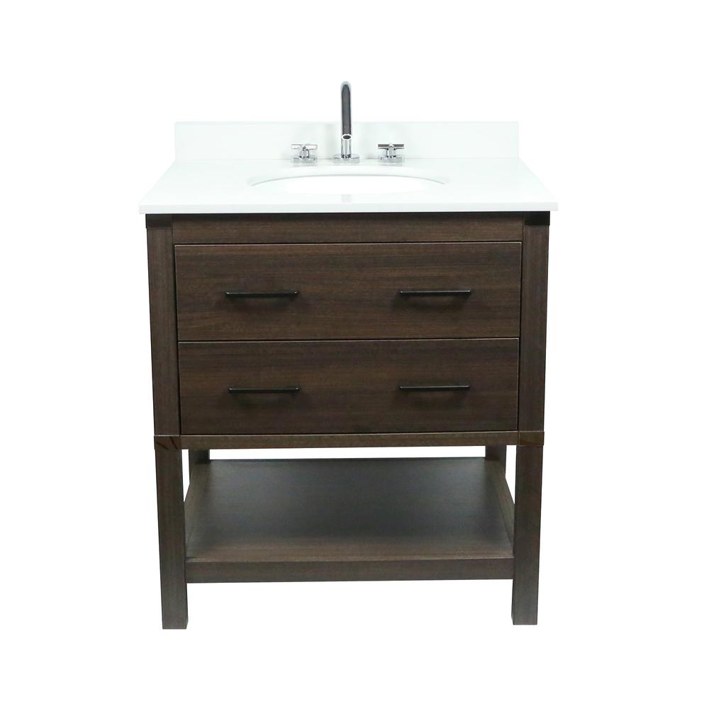 31 Single Vanity In Dark Gray RG Finish Top With White Quartz And Oval Sink. Picture 3