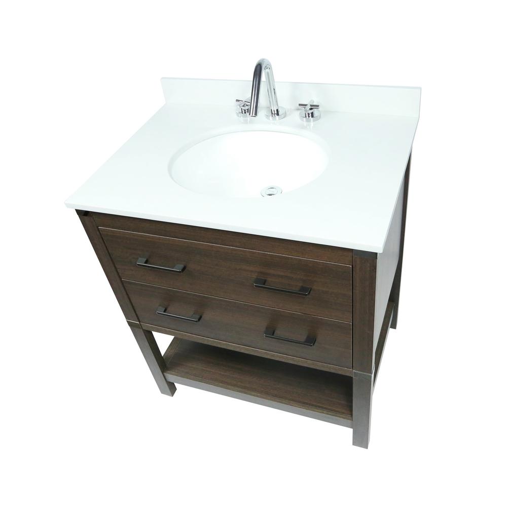 31 Single Vanity In Dark Gray RG Finish Top With White Quartz And Oval Sink. Picture 4