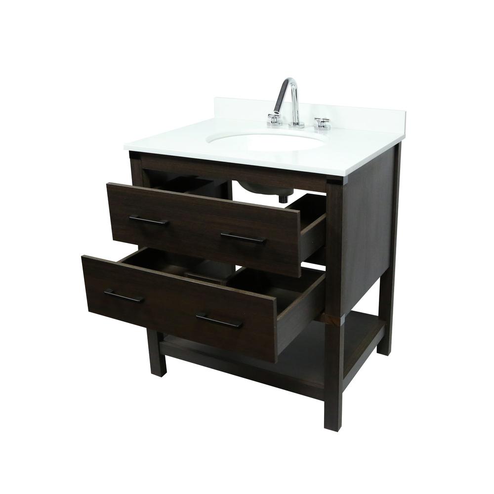 31 Single Vanity In Dark Gray RG Finish Top With White Quartz And Oval Sink. Picture 5