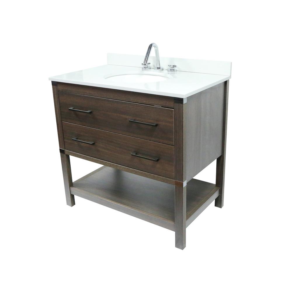37 Single Vanity In Dark Gray RG Finish Top With White Quartz And Oval Sink. Picture 2