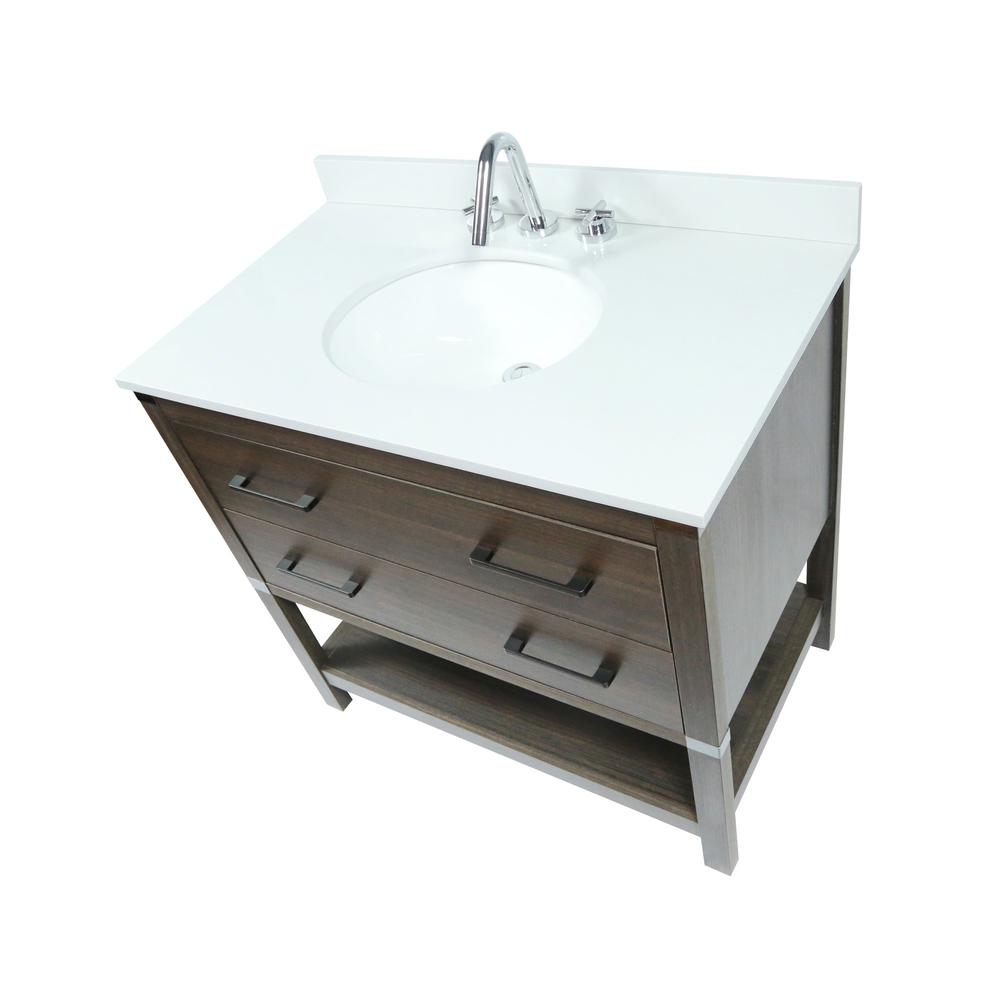 37 Single Vanity In Dark Gray RG Finish Top With White Quartz And Oval Sink. Picture 4