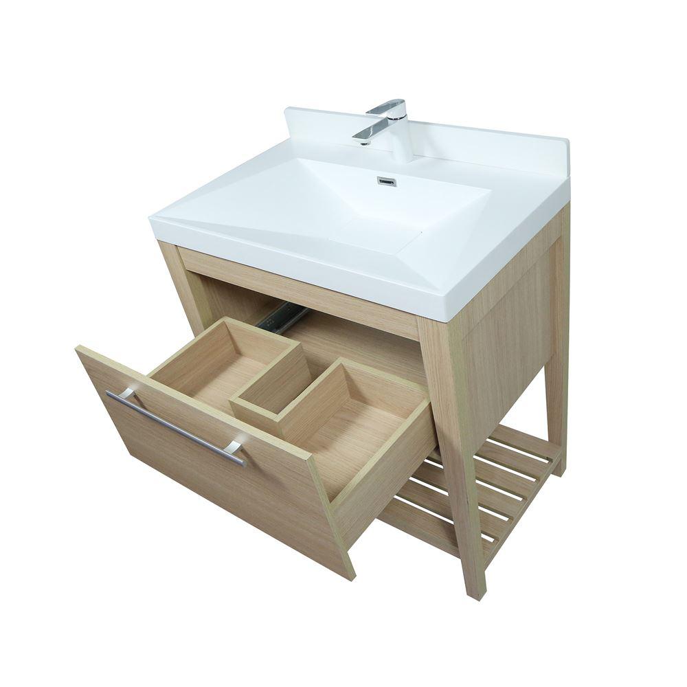 31.5 Single Sink Vanity In Neutral Finish with White Ceramic Top. Picture 2