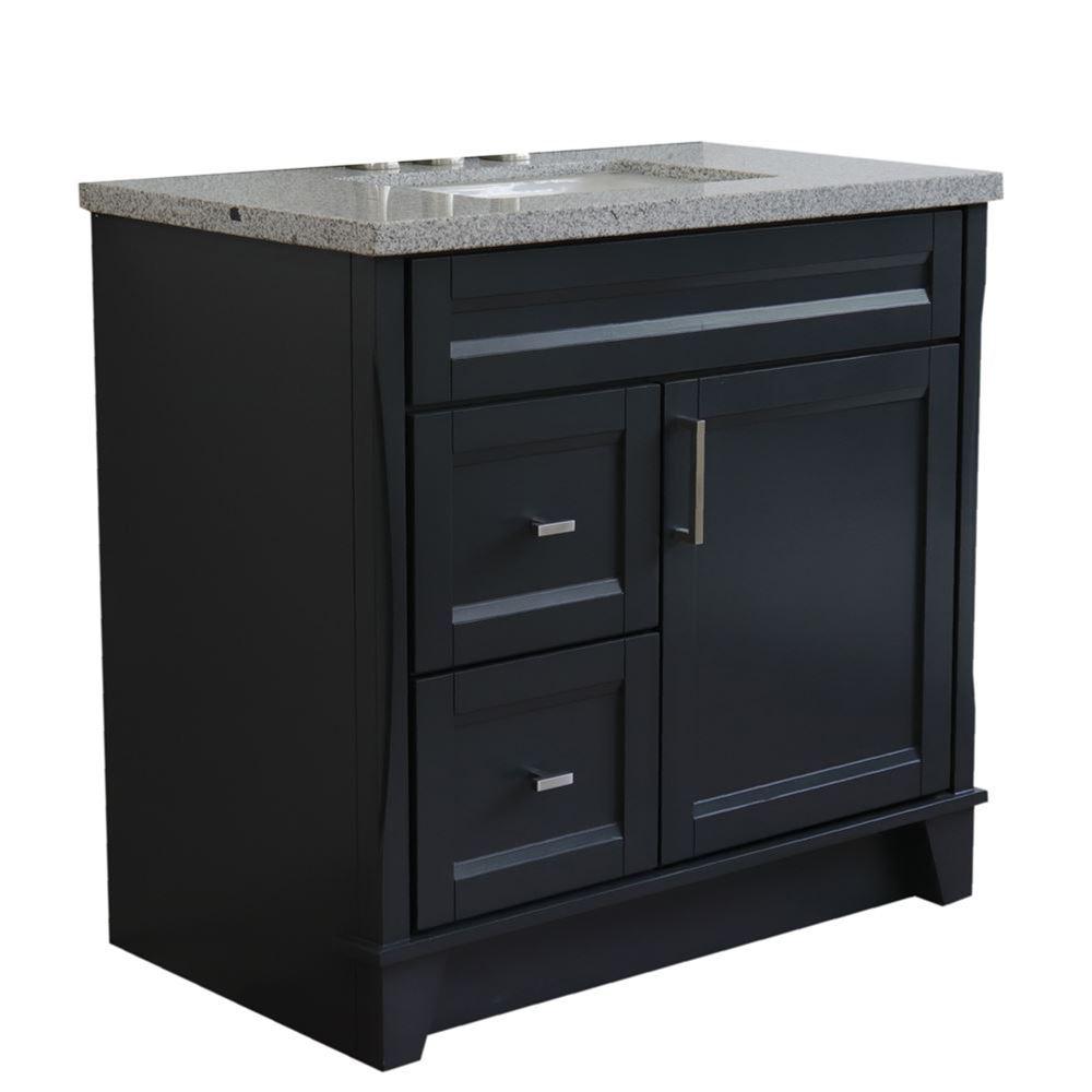 Single sink vanity in Dark Gray with Gray granite and CENTER rectangle sink. Picture 1
