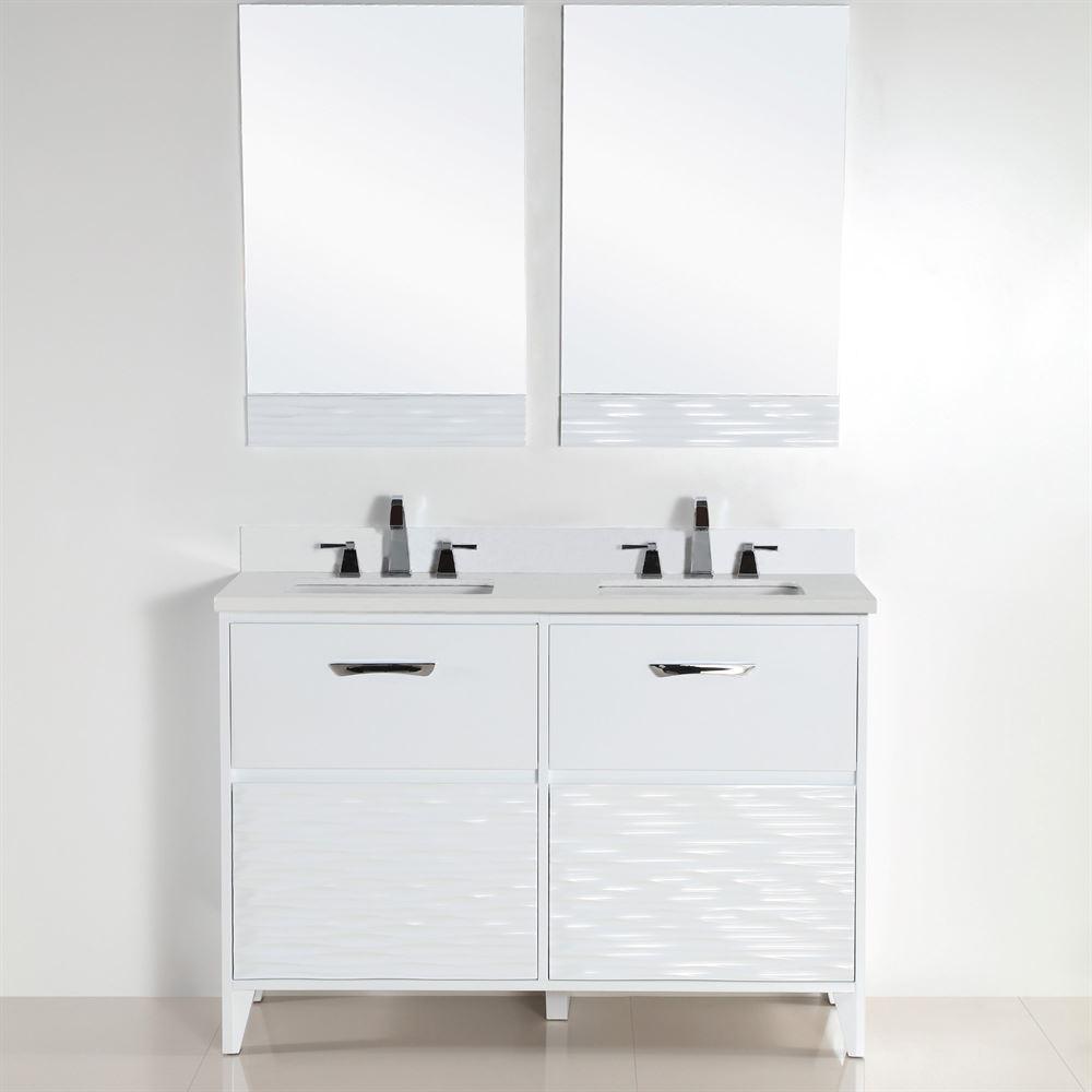 48 in. Double sink vanity with white quartz top. Picture 1
