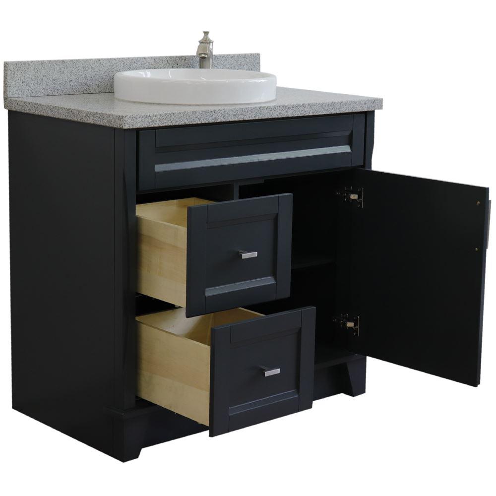 Single sink vanity in Dark Gray with Gray granite and CENTER round sink. Picture 2