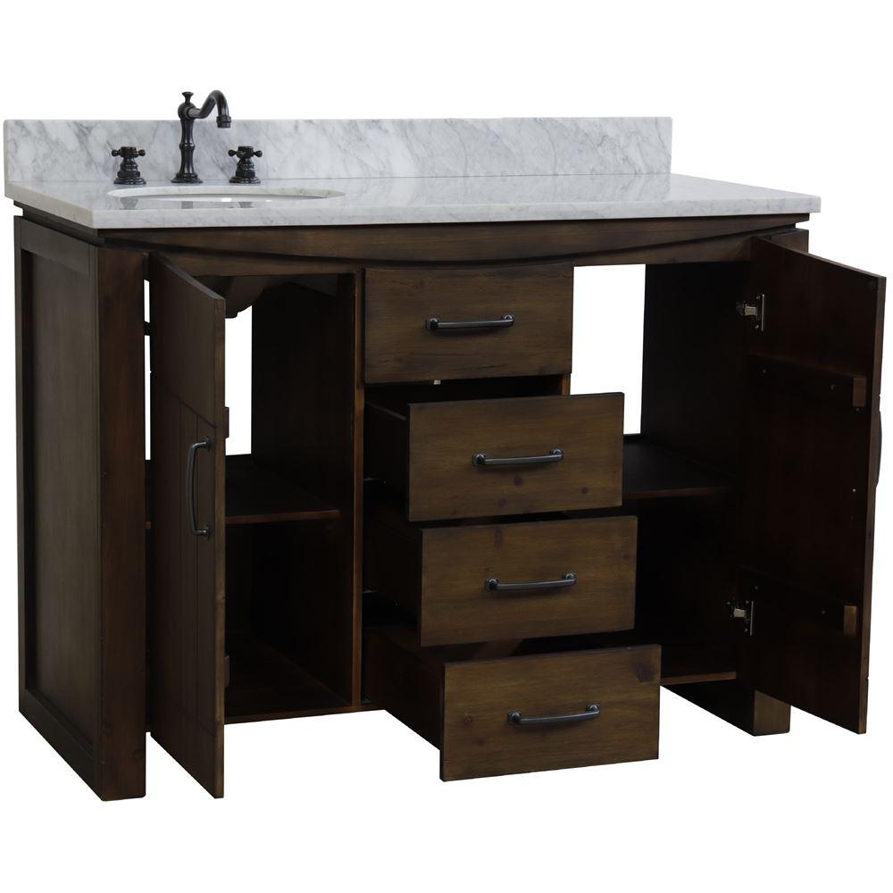 48 in Single Sink Vanity Rustic Wood Finish in White marble Top. Picture 2