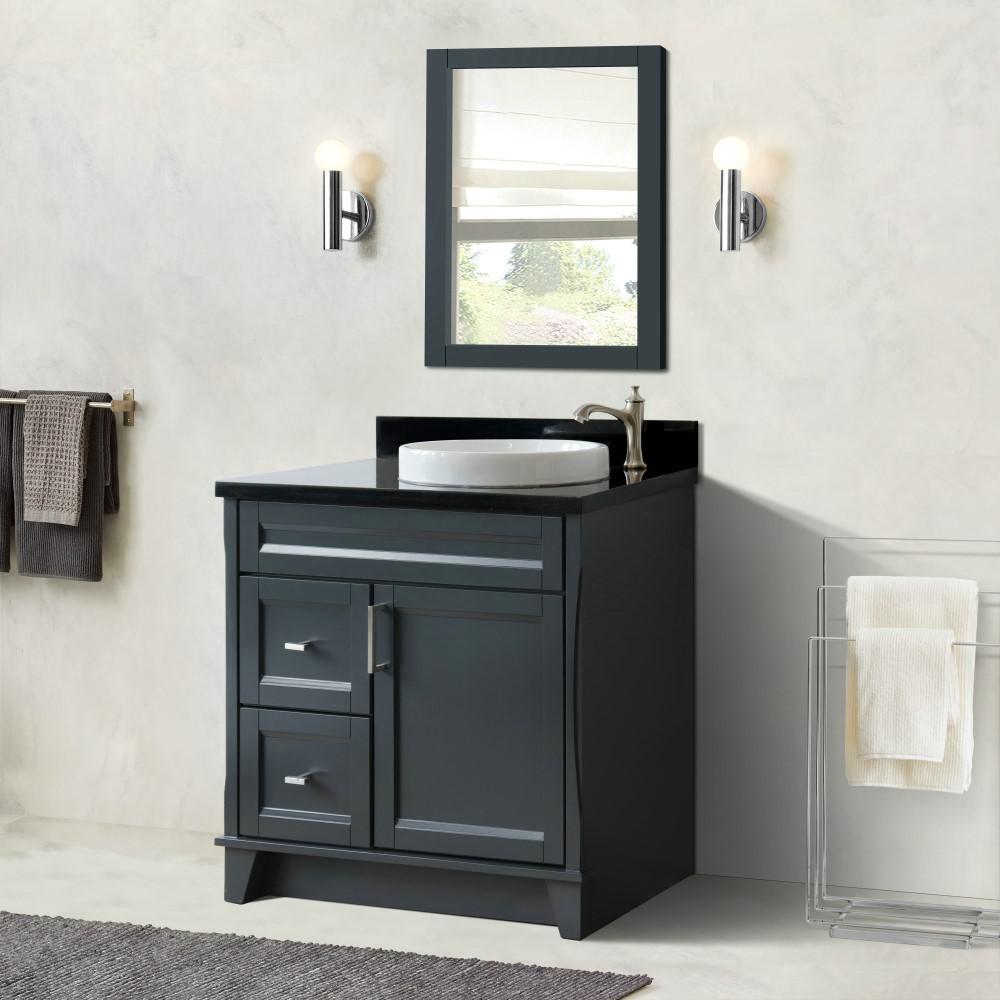 Single sink vanity in Dark Gray with Black galaxy granite and round sink. Picture 4