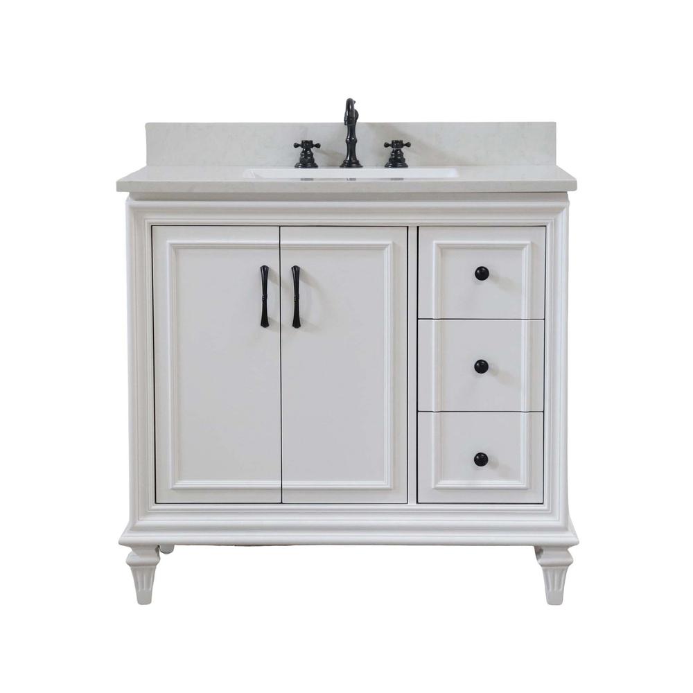 37 in. Single Sink Vanity in White with Engineered Quartz Top. Picture 13