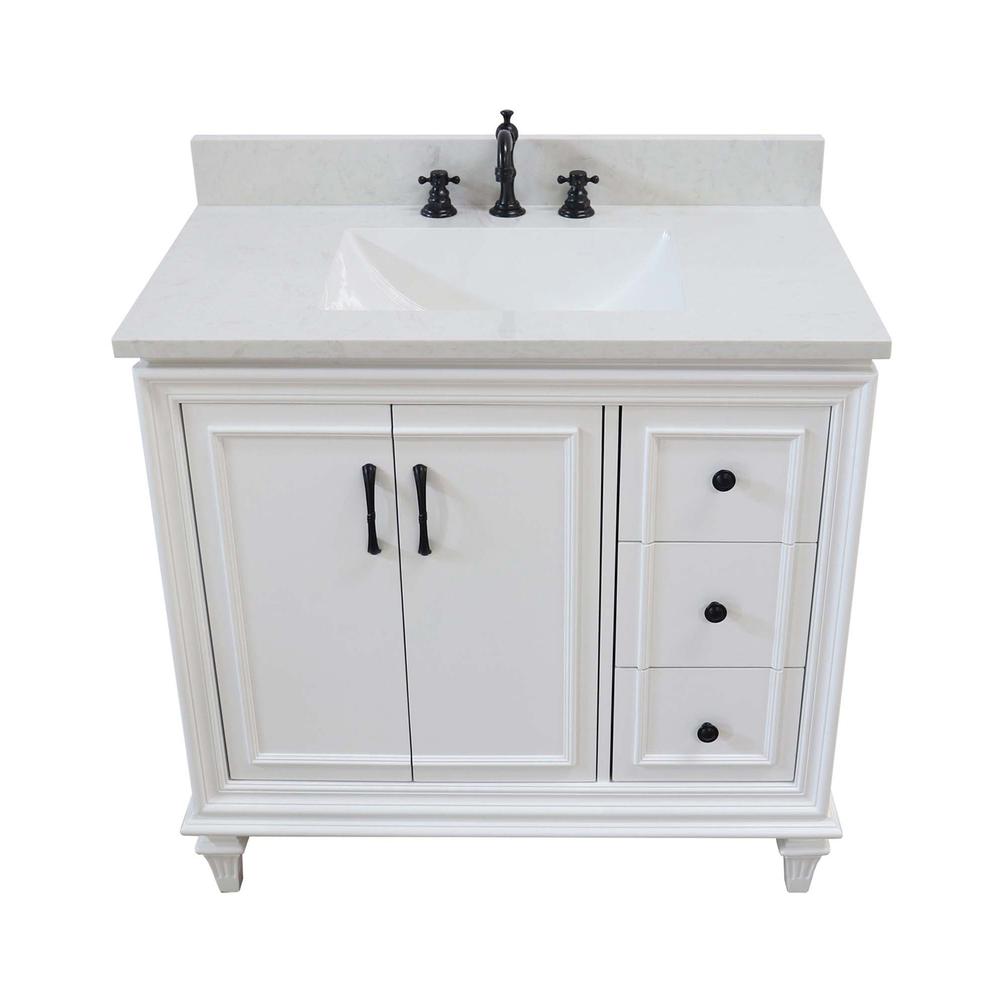 37 in. Single Sink Vanity in White with Engineered Quartz Top. Picture 18