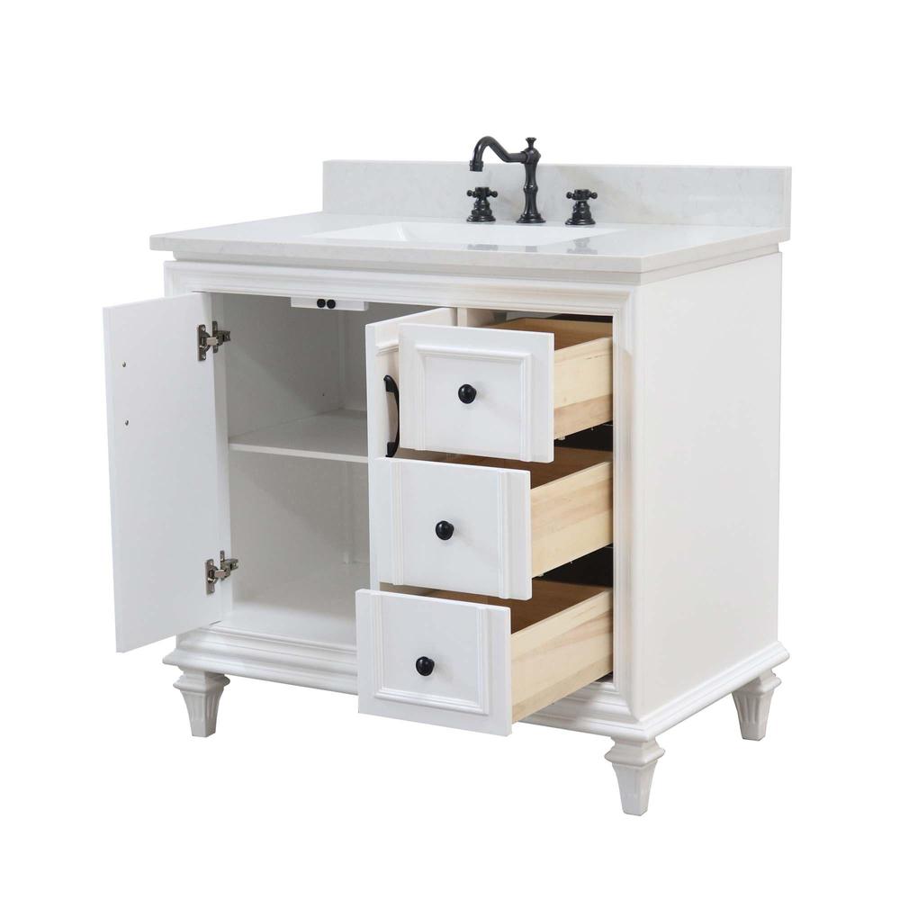 37 in. Single Sink Vanity in White with Engineered Quartz Top. Picture 19