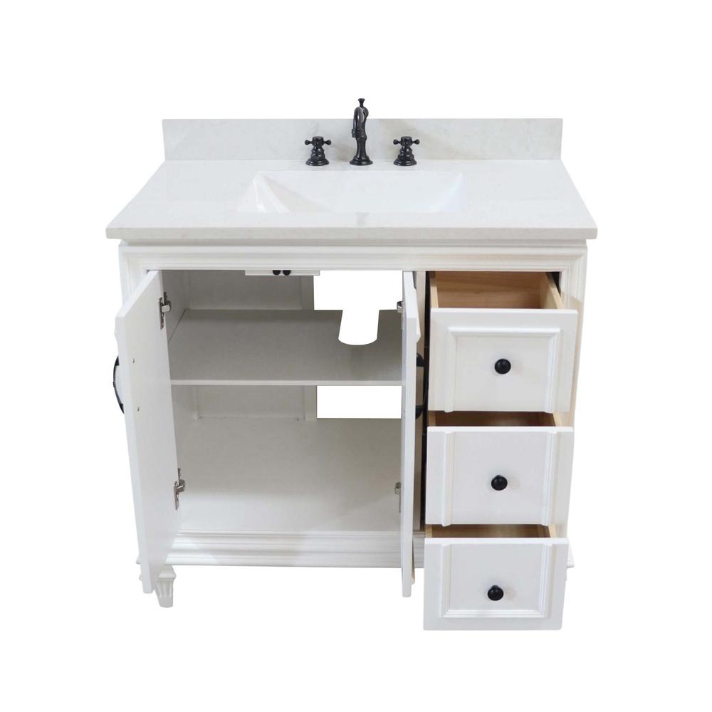37 in. Single Sink Vanity in White with Engineered Quartz Top. Picture 22