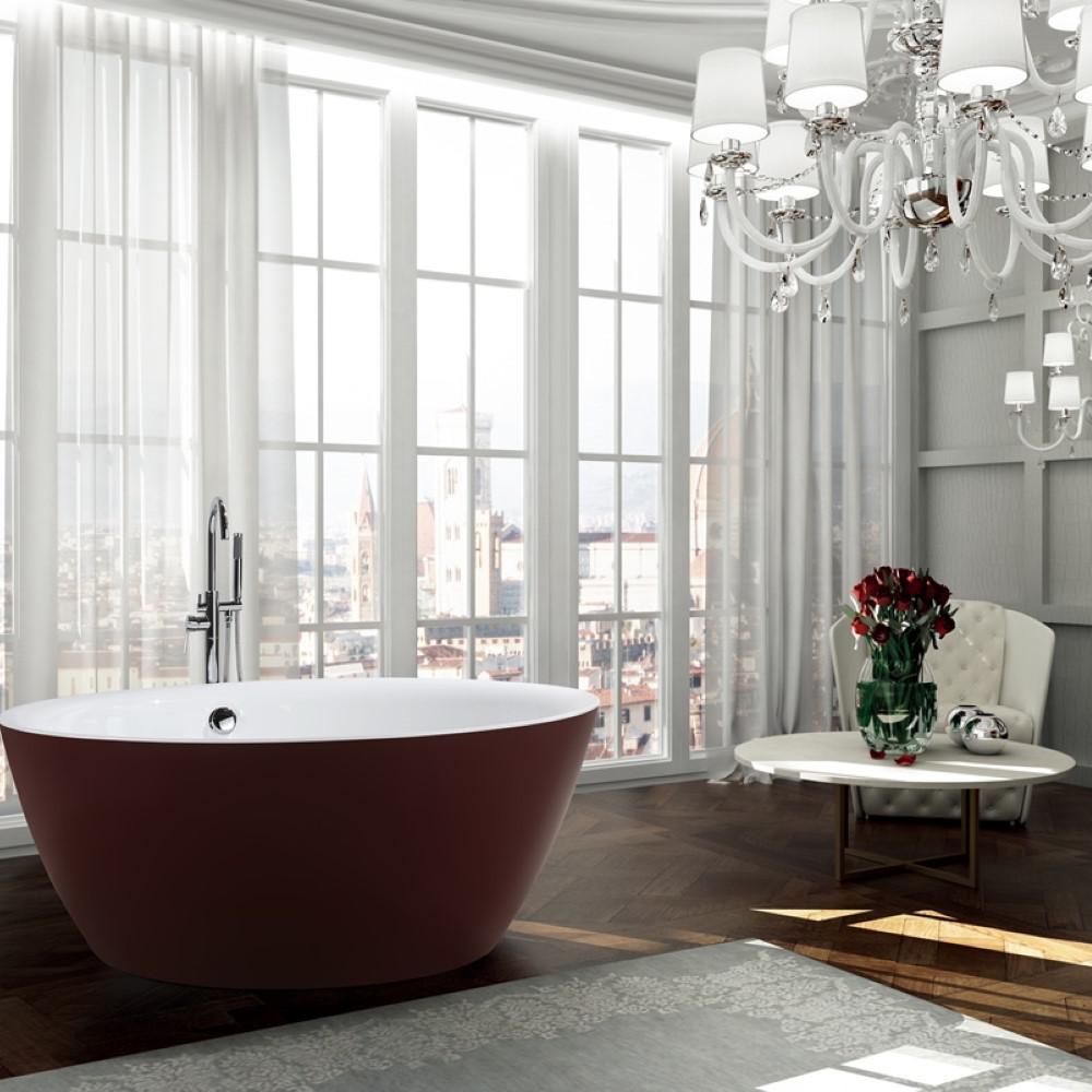 Prato 59 inch Freestanding Bathtub in Glossy Red. Picture 2