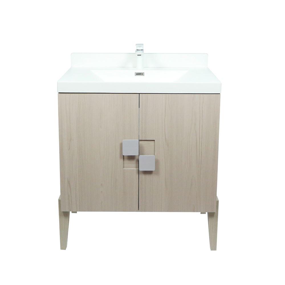 31.5 Single Sink Vanity In Light Gray Finish with White Ceramic Top. Picture 2