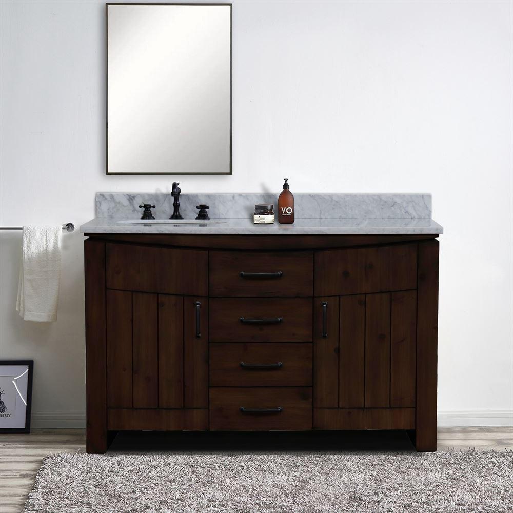 48 in Single Sink Vanity Rustic Wood Finish in White marble Top. Picture 4