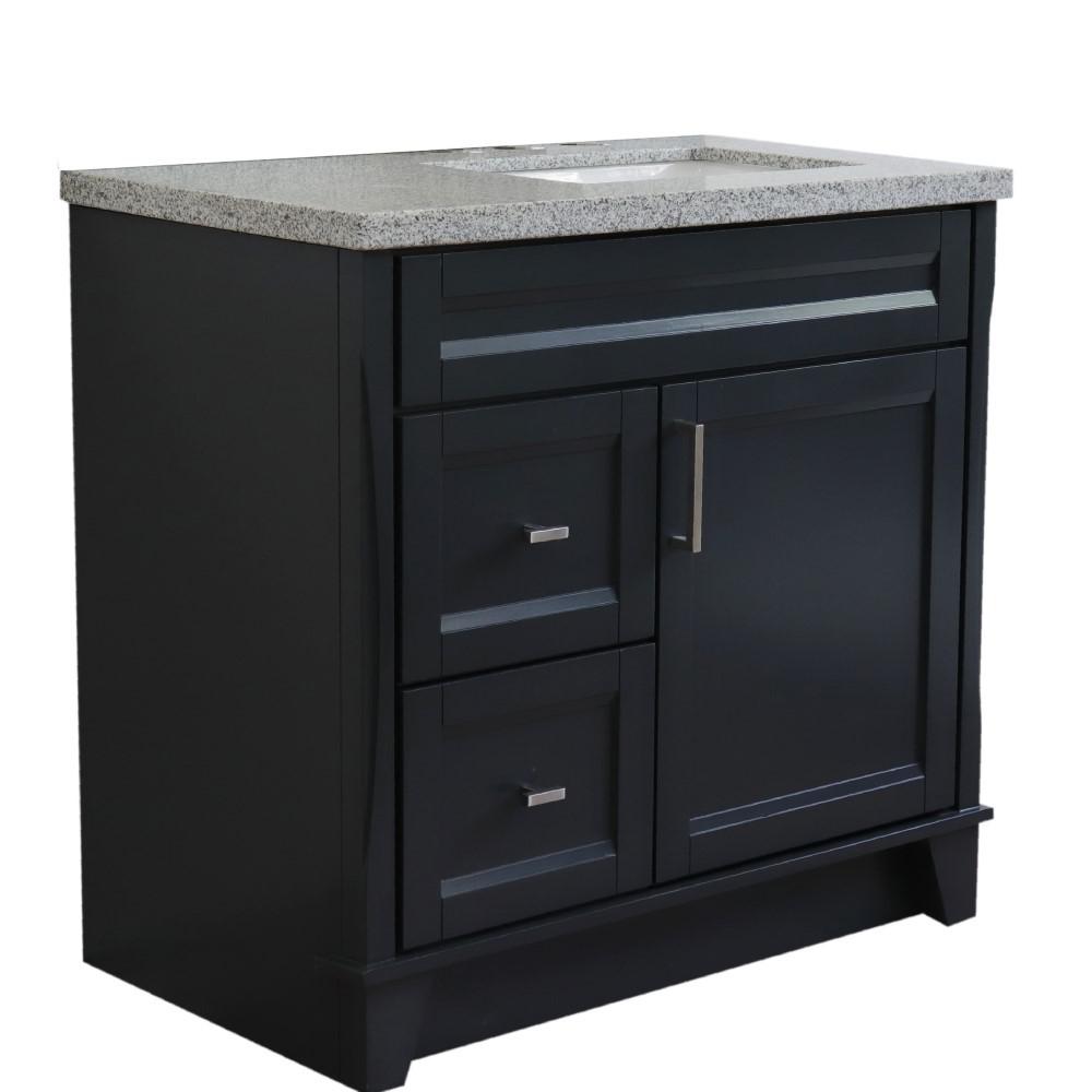 Single sink vanity in Dark Gray with Gray granite and LEFT rectangle sink. Picture 1