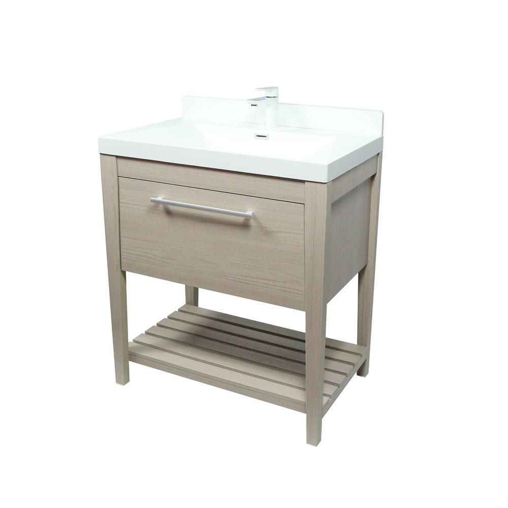 31.5 Single Sink Vanity In Light Gray Finish with White Ceramic Top. Picture 1