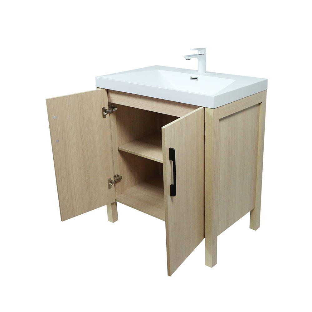31.5 Single Sink Vanity In Neutral Finish with White Ceramic Top. Picture 2