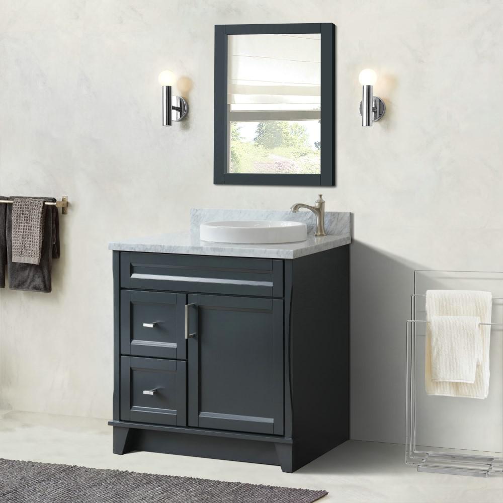 Single sink vanity in Dark Gray with White Carrara marble and round sink. Picture 4