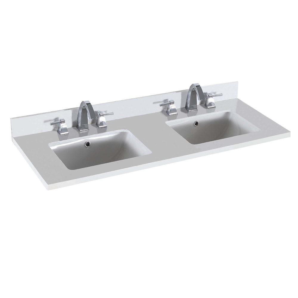 48 White quartz Top with White ceramic rectangular Sinks. Picture 1