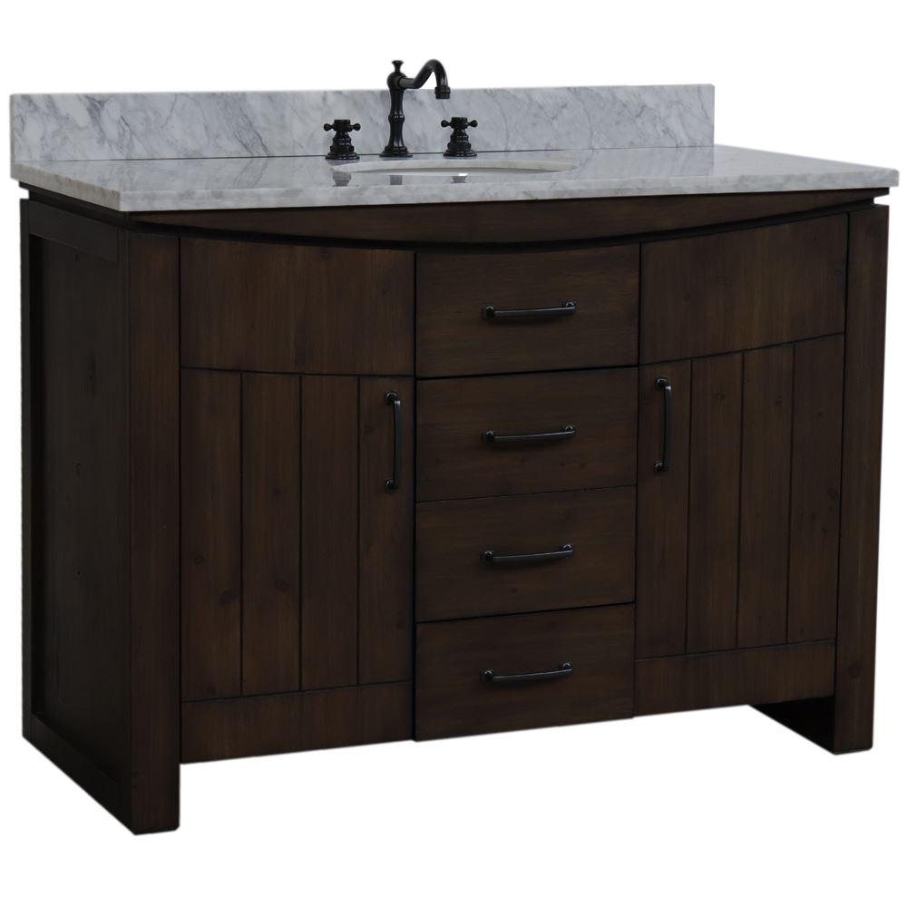 48 in Single Sink Vanity Rustic Wood Finish in Black Granite Top. Picture 1