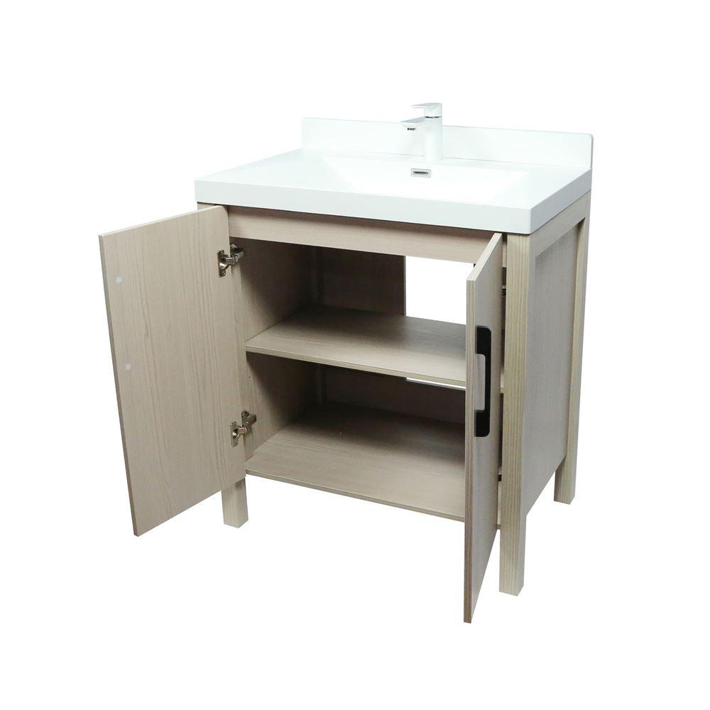 31.5 Single Sink Vanity In Light Gray Finish with White Ceramic Top. Picture 2
