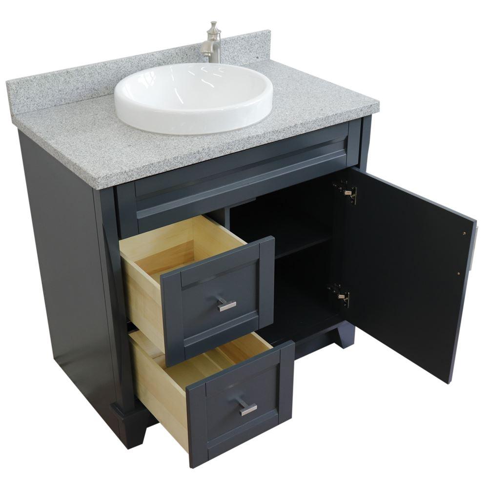 Single sink vanity in Dark Gray with Gray granite and CENTER round sink. Picture 4