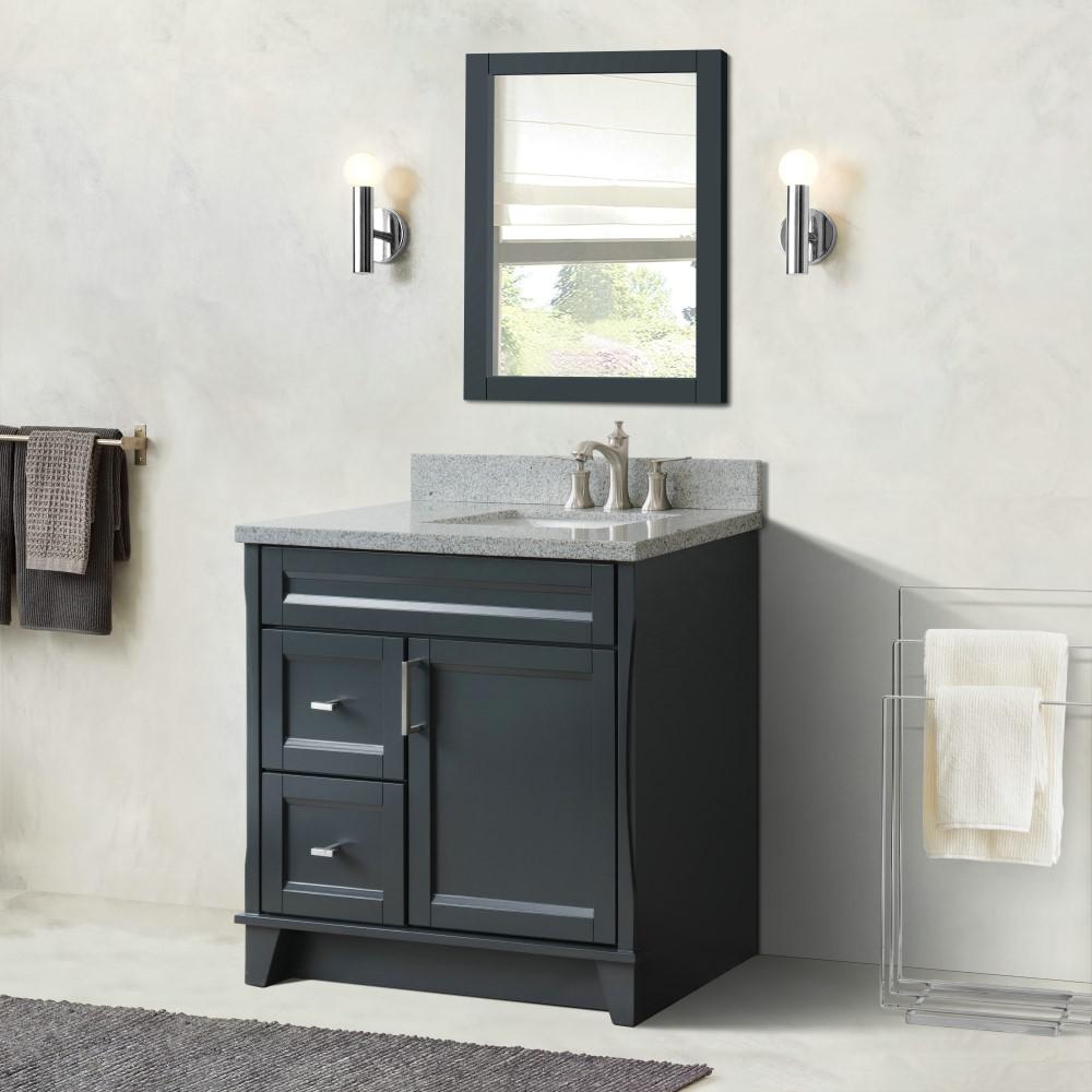 Single sink vanity in Dark Gray with Gray granite and LEFT rectangle sink. Picture 4