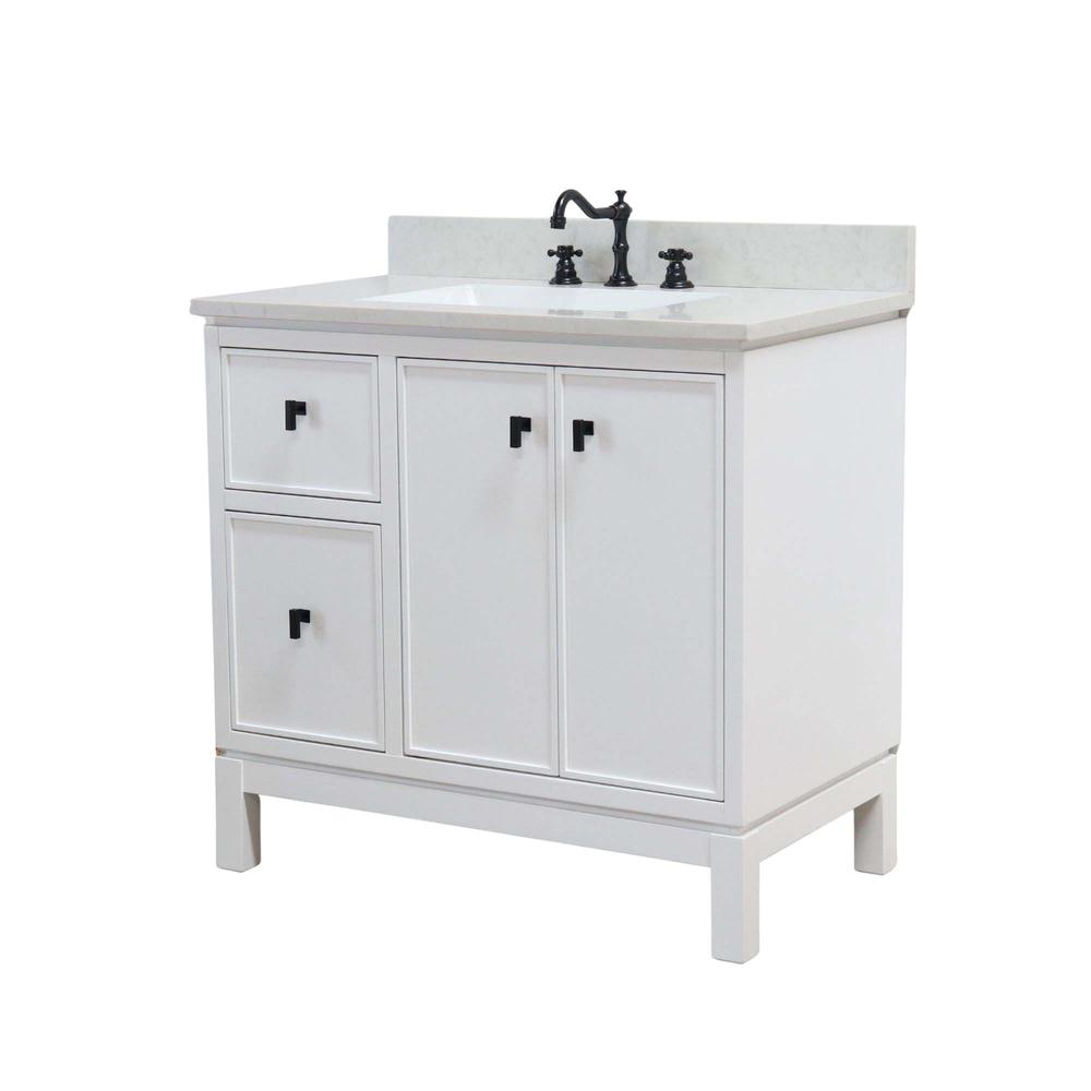 37 in. Single Sink Vanity in White with Engineered Quartz Top. Picture 2